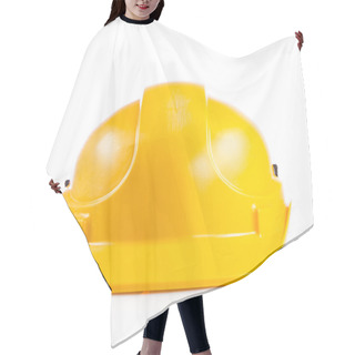 Personality  Yellow Safety Helmet On White Background. Hard Hat Isolated On Hair Cutting Cape
