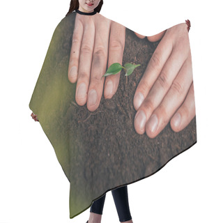 Personality  Partial View Of Man Planting Young Plant In Ground, Earth Day Concept Hair Cutting Cape
