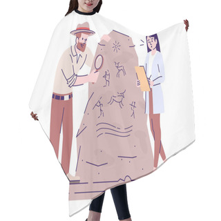 Personality  Study Of Cave Paintings Flat Vector Illustration. Ancient People Hair Cutting Cape