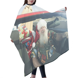 Personality  Father Christmas In Convertible With Surfboard Hair Cutting Cape