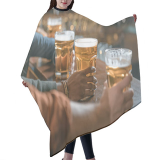 Personality  Cropped Image Of Company Holding Glasses With Beer At Bar Hair Cutting Cape