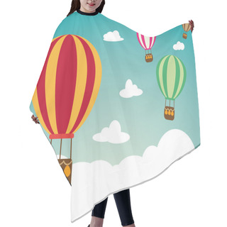 Personality  Hot Air Balloons On Retro Colored Blue Sky Background  Hair Cutting Cape