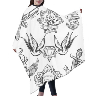 Personality  Tattoo Monochrome Elements Set Hair Cutting Cape