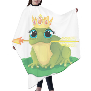 Personality  Fairy Tale About A Frog. Gorgeous Green Frog Isolated On White Background. Green Frog, Big Golden Crown, Golden Arrow, Green Leaf. Cartoon Vector Illustration. Cute Cartoon Character.EPS10.Vector .  Hair Cutting Cape