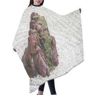 Personality  Isolated Stone In A Japanese Zen Garden With White Sand And Moss Hair Cutting Cape