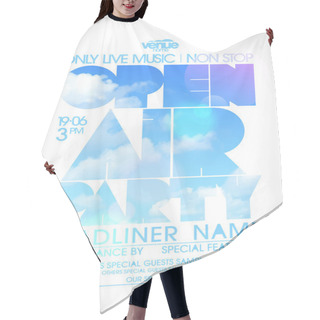 Personality  Open Air Party Poster With Text Silhouette Against Sky. Hair Cutting Cape