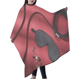 Personality  Top View Of Black Sex Toys On Red Background Hair Cutting Cape