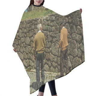 Personality  Old People Walking Down The Alley On Slope Next To Stone Wall Hair Cutting Cape