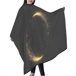 Personality  Gold Glitter Circle Trails, Glittering Light Shine Sparkles Ring On Black Background. Christmas And New Year Holiday Magic Glow Confetti And Firework Glittering Sparks Frame Hair Cutting Cape