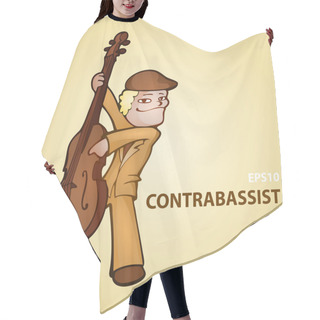 Personality  Vector Cartoon Contrabassist. Vector Illustration. Hair Cutting Cape