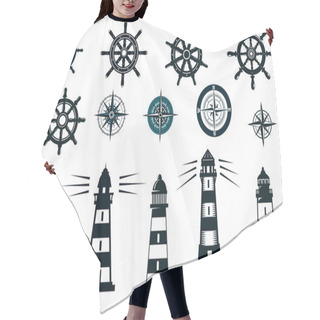 Personality  Set Of Marine Or Nautical Themed Vector Icons Hair Cutting Cape