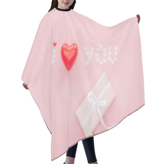 Personality  Top View Of Gift Box And 'i Love You' Lettering Made Of Paper Hearts Isolated On Pink, St Valentines Day Concept Hair Cutting Cape