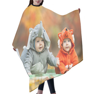 Personality  Two Baby Boys Dressed In Animal Costumes Hair Cutting Cape