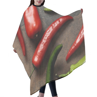 Personality  Top View Of Mexican Spicy Chili Peppers On Stone Table Hair Cutting Cape