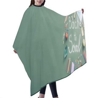 Personality  Top View Of Back To School Lettering Surrounded By School Stationery And Fresh Apples On Green Chalkboard, Horizontal Image Hair Cutting Cape