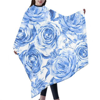 Personality  Blue Monochrome Roses Watercolor Vintage Floral Seamless Pattern Hair Cutting Cape