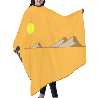 Personality  Person With Backpack And Stick Walking In The Desert Under The Hot Sun Searching For Adventure. Hair Cutting Cape