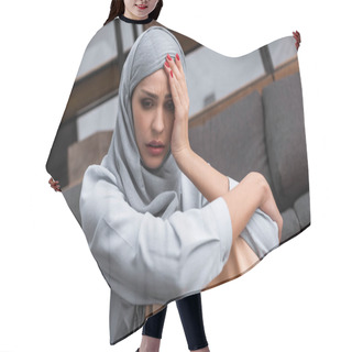 Personality  Upset Muslim Woman In Hijab, Domestic Violence Concept   Hair Cutting Cape