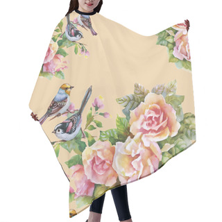 Personality  Pink Rose Flowers With Birds Hair Cutting Cape