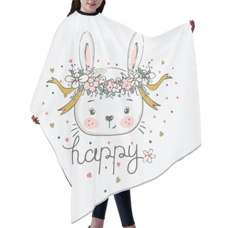 Personality  Hand Drawn Vector Illustration Of Cute Romantic Bunny Girl With Circlet Of Flowers/can Be Used For Kid's Or Baby's Shirt Design/fashion Print Design/fashion Graphic Hair Cutting Cape
