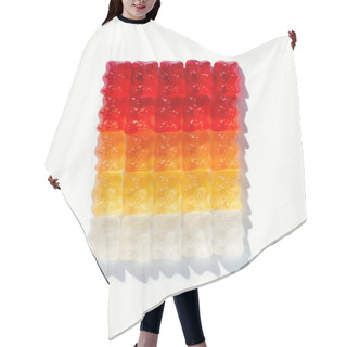Personality  Top View Of Composition Of Gummy Bears In Shape Of Gradient Rectangle On White Hair Cutting Cape