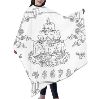 Personality  Graphic Drawing Birthday Cake And Decorative Design Elements Can Hair Cutting Cape