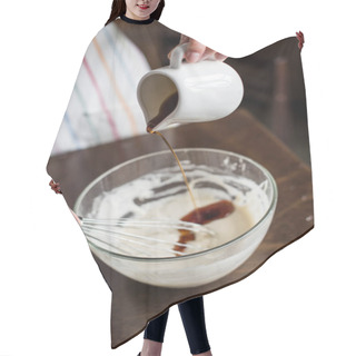 Personality  Woman Adding Honey Into Bowl Hair Cutting Cape