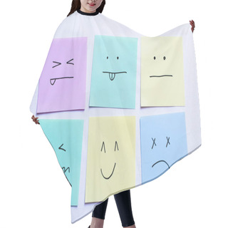 Personality  Top View Of Paper Cards With Various Emoticons On White Background Hair Cutting Cape