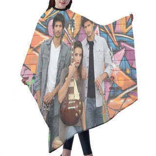 Personality  Three Guitarists Behind A Tagged Wall Hair Cutting Cape
