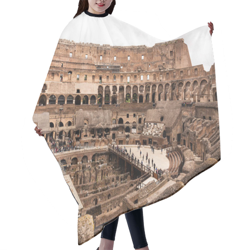 Personality  ROME, ITALY - JUNE 28, 2019: Ruins Of Colosseum And Crowd Of Tourists Under Grey Sky Hair Cutting Cape