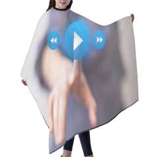 Personality  Hand Pressing Play Button Hair Cutting Cape