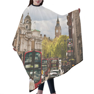 Personality  Busy Street Of London, England, The UK. Red Buses, Big Ben Hair Cutting Cape