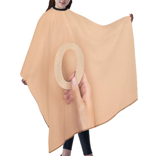 Personality  Partial View Of Man Holding Paper Cut Letter O On Beige Background Hair Cutting Cape