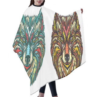 Personality  Ornamental Wolf Head Tattoo And T-shirt Design. Native American  Hair Cutting Cape