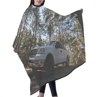 Personality  White Pickup Truck In Forest, Surface Level  Hair Cutting Cape