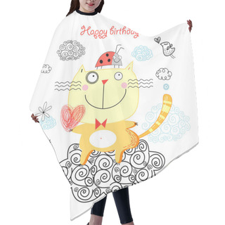 Personality  Card With A Happy Cat Hair Cutting Cape