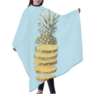 Personality  Sliced Ripe Organic Pineapple Isolated On Blue  Hair Cutting Cape