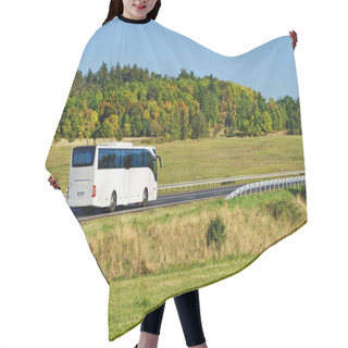 Personality  White Bus On The Road In The Countryside Hair Cutting Cape