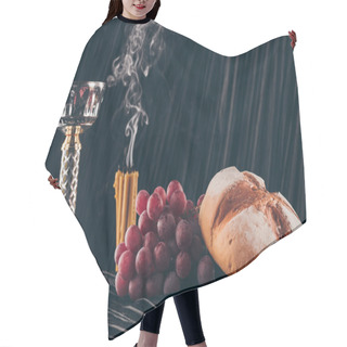 Personality  Bread, Grapes, Candles And Chalice On Dark Fabric For Holy Communion  Hair Cutting Cape