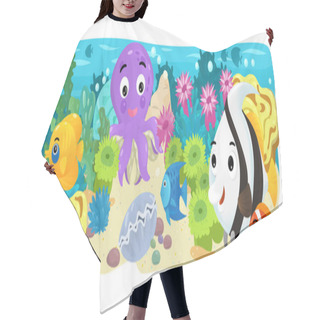 Personality  Cartoon Scene With Coral Reef Fishes Illustration For Children Hair Cutting Cape
