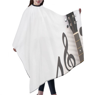 Personality  Top View Of Paper Cut Notes, Music Book And Acoustic Guitar On White Background Hair Cutting Cape