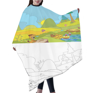 Personality  Camping In The Mountains - Picnic And Dog - With Coloring Page Hair Cutting Cape