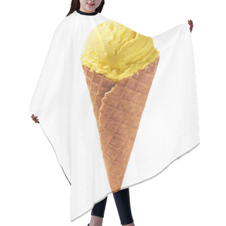 Personality  Yellow Ice Cream In Waffle Cone Isolated On White Background Hair Cutting Cape
