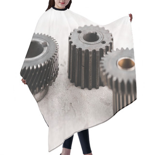 Personality  Metal Round Gears On Grey Background Hair Cutting Cape