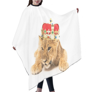 Personality  Cute Lion Cub In Golden And Red Crown Isolated On White Hair Cutting Cape
