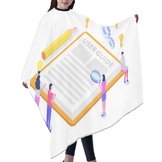Personality  User Manual  Isometric Concept. People With Guide Instruction Ar Hair Cutting Cape