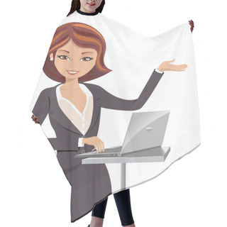 Personality  Businesswoman Making Presentation With Laptop Isolated Hair Cutting Cape