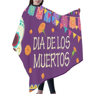 Personality  Dia De Los Muertos Mexican Holiday Banner With Day Of The Dead Sugar Calavera Skull And Marigold Flowers, Flags And Papel Picado Paper Cut Garland. Vector Greeting Card With Calaca Head And Blossoms Hair Cutting Cape