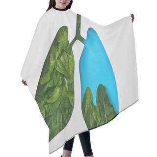 Personality  Top View Of Blue Lungs Model With Leaves Isolated On White Hair Cutting Cape