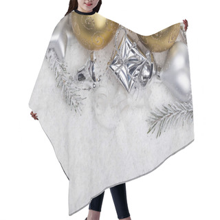 Personality  Silver And Golden Christmas Decoration In Snow With Copy Space Hair Cutting Cape